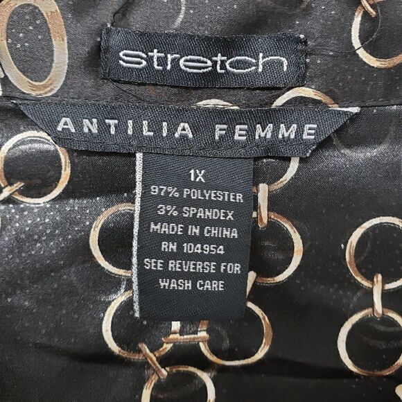 Antilia Femme Stretch Button Down Chain Link Print Satin Blouse Size 1X - Picture 5 of 7